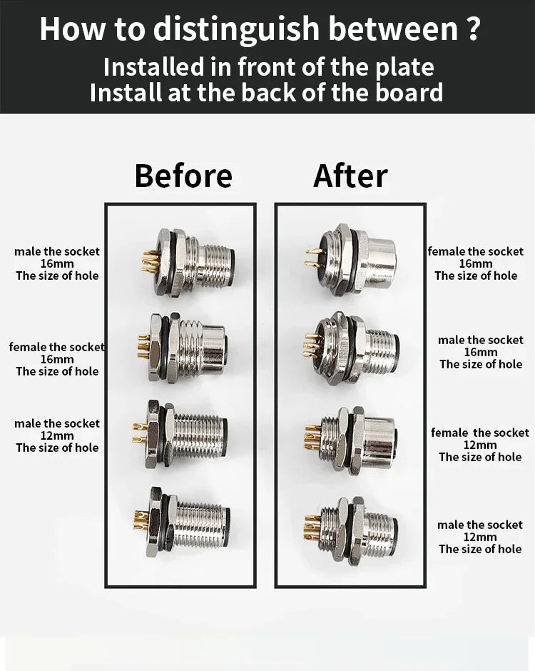 M12 male and female socket  4 5  8  pins weld IP67/68 Install front/rear panel waterproof circular connectors