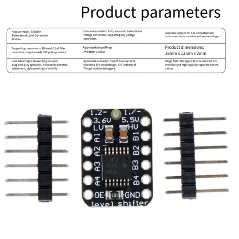 TXB0104 4 Channel Auto Bidirectional Level Shifter Module Push-Pull Signal Voltage Translator 1.8V/3.3V/5V Compatible with SPI