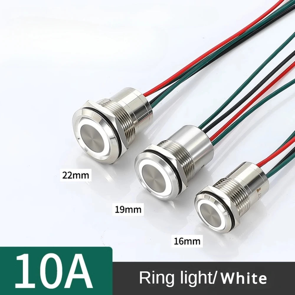 16/19/22mm IP67 Waterproof Metal Push Button Switch 10A High Current LED Light Momentary Latching Outdoor Power Switch Red Green