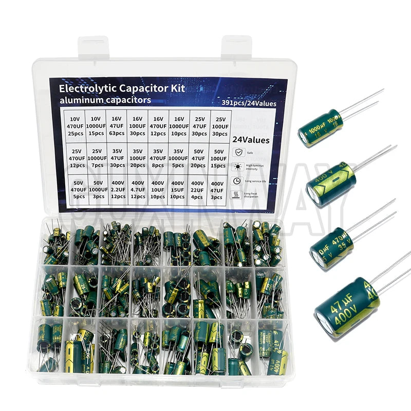 Electrolytic Capacitor Kit High Frequency Assortment 10v 16v 25v 35v 50v 400v 10uf 100uf 470uf 1000uf