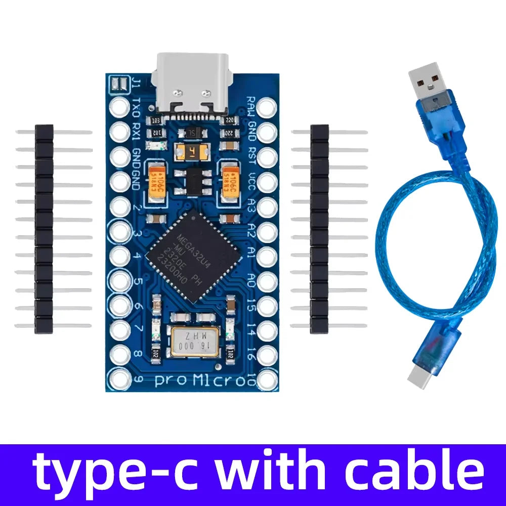 Pro Micro ATmega32U4 5V 16MHz Replace ATmega328 For Arduino TYPE-C  With 2 Row Pin Header For Leonardo Mini Usb Interface Pro