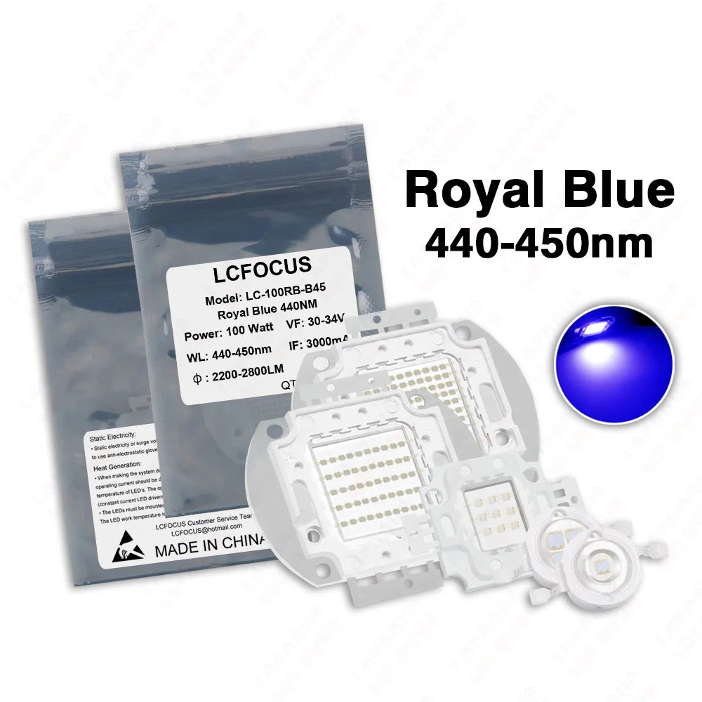 High Bright 1W 3W 5W 10W 20W 30W 50W 100W Royal Lake Blue 440nm 460nm 470nm COB Diode 1 3 5 10 20 30 50 100 300 W Watt LED Bulbs