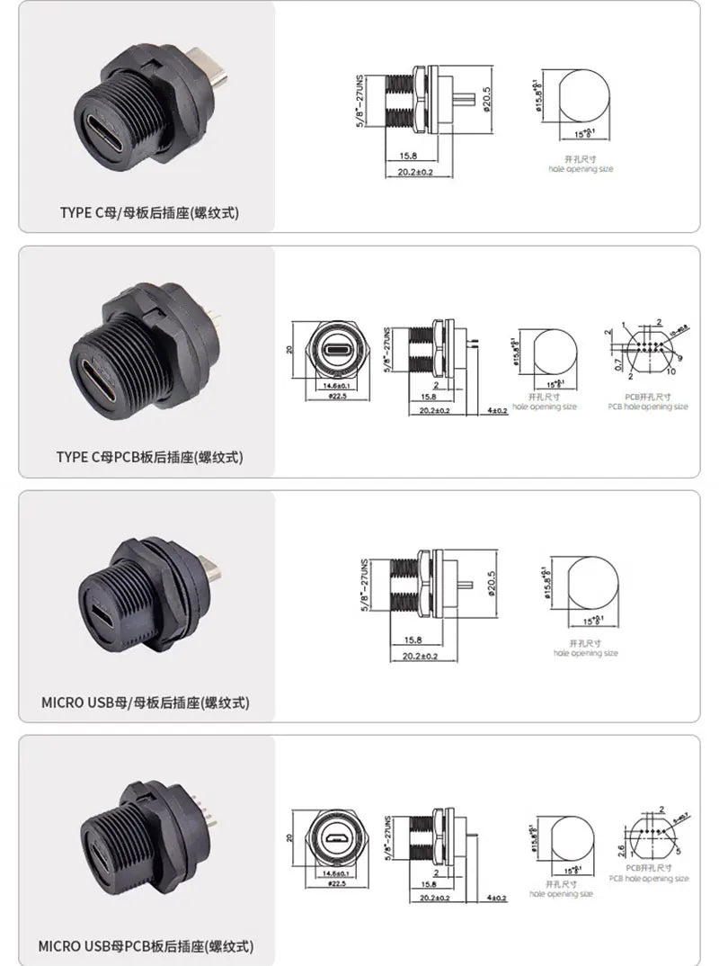 1PC E16 Buckle Waterproof Connector HDMI/USB2.0/USB3.0/RJ45/Type C/MICRO USB Panel Mount DIY Jack with Dust Cover Connector