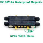 1sets DC 36V 5A Waterproof Magnetic Pogo Pin Connector 5Pin With Ears Pogopin Male Female Spring Loaded DC Power Socket