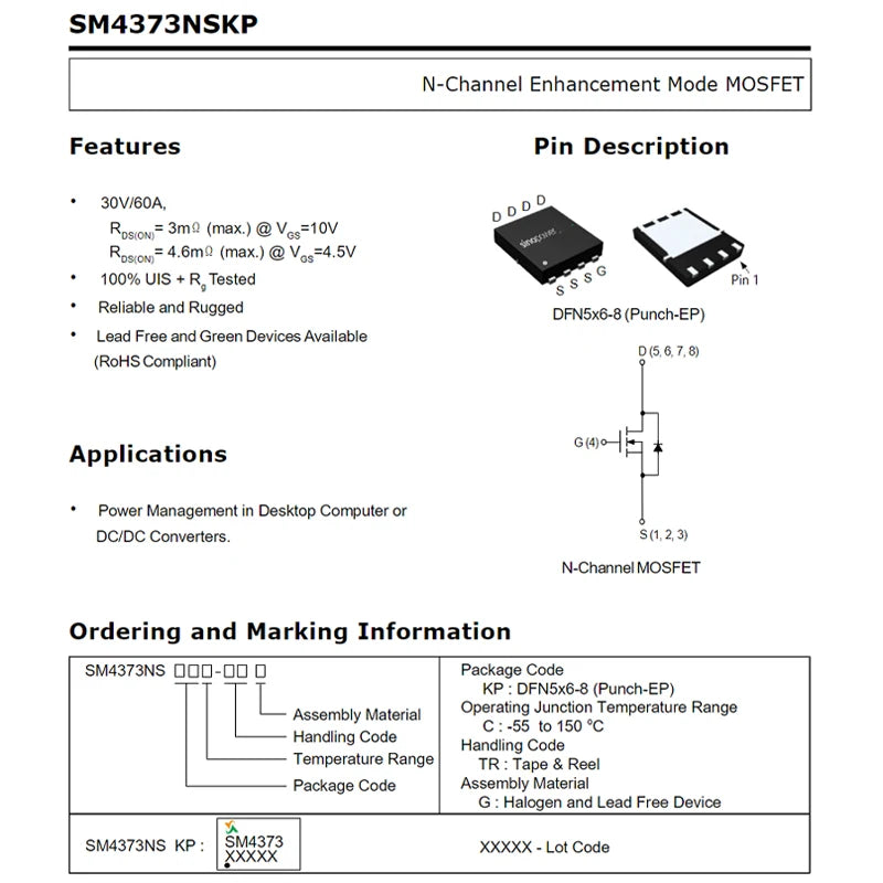 SM4336N SM4337 SM4364A SM4365N SM4370 SM4373NA SM4377N SM4378 4503NH 4504NH 4508NH N-Channel Enhancement Power Transistor MOSFET