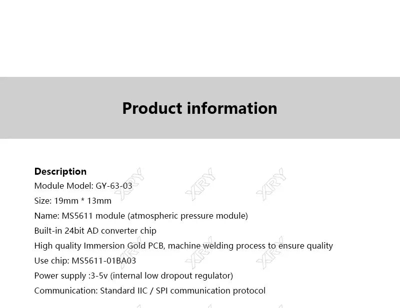 XRY MS5611-01BA03 Precision Pressure Sensor Module MS5611 GY-63 Height Sensor Module for Arduino