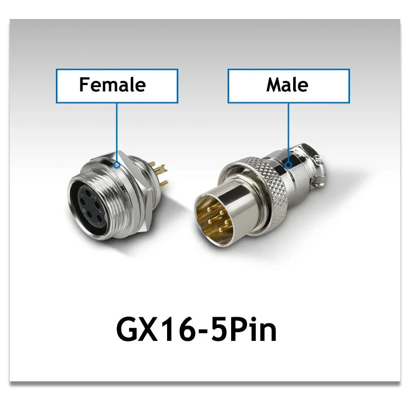 1Pcs Air Plug Copper Gold Plated 5Pins GX16 5 Pin Aviation Connector Male Plug Female Socket Reverse Mounted M16 Jack