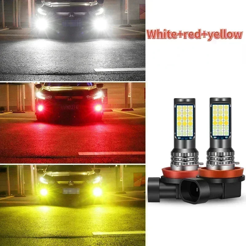 Car Led Fog Lamp with Flashing 3030 Three-Color Fog Lamp Bulb Red Green Pink Blue Super Bright H3 H8 H11 9006 9005 H7 Modified