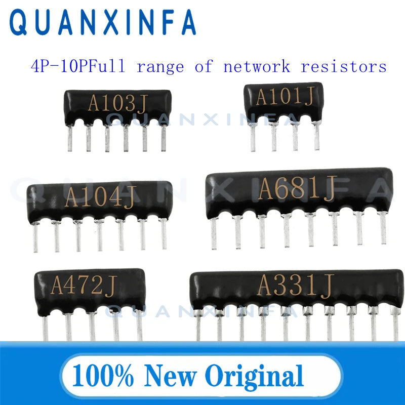 10PCS 8PIN 9PIN 7PIN 6PIN 5PIN 4PIN 10PIN DIP Network resistor array 47R 100R 330R 510R 680R 1K 2.2K 3.3K 10K 100K ohms