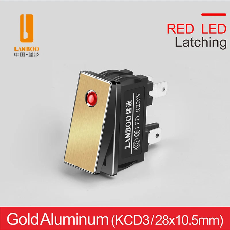 LANBOO High-End Quality Latching  Rocker Switch 20A 16Amp Current Push Button 2no2nc with LED 3-8V/9-24V/220V