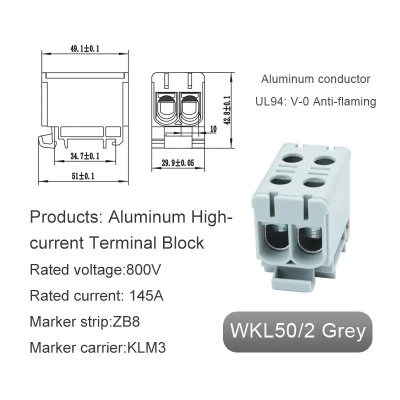 Aluminum Distribution Block Din Rail Mounting WKL 50/95/150/240 mm² Cable Power Connector Terminal Block Box