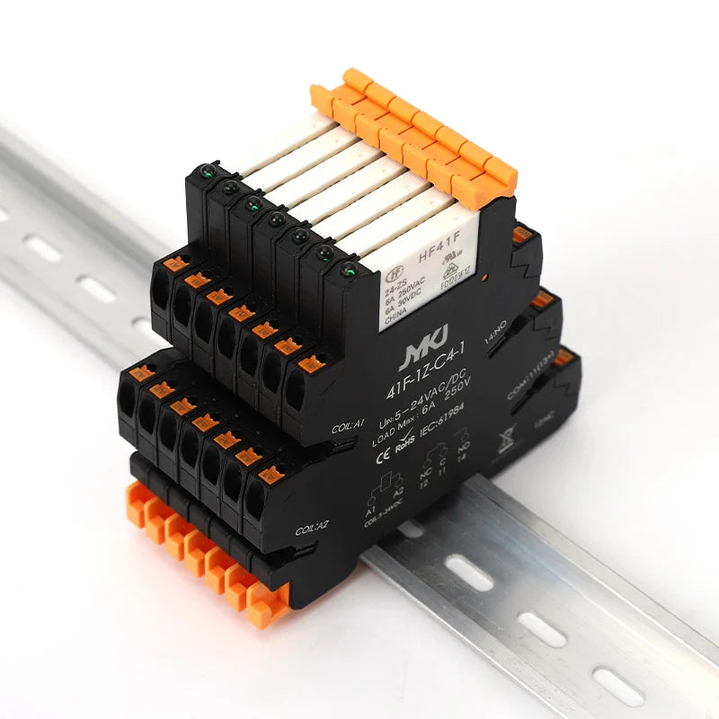 Din Rail Slim Relay Module 41F-1Z-C4-1 Integrated PCB Mount Power Relay With Relay Holder  Relay Socket 6.2mm
