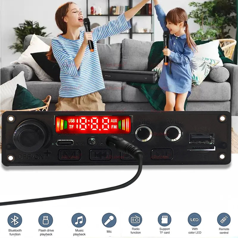 10W Bluetooth Amplifier Board MP3 Decoder Module Dual Channel DC 3.7-5V USB/TF/FM Car Audio Player with Recording Handsfree CalL