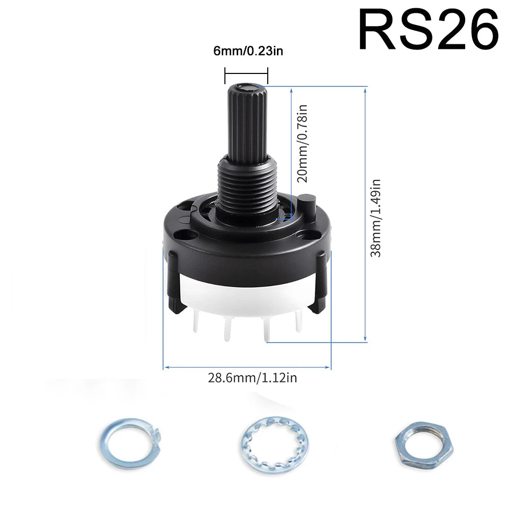 20PCS RS16 RS26 Selectable Band Rotary Channel Selector Switch Single Deck Rotary Switch Band Selector 1P12T 2P6T 3P4T 4P3T 1P5T