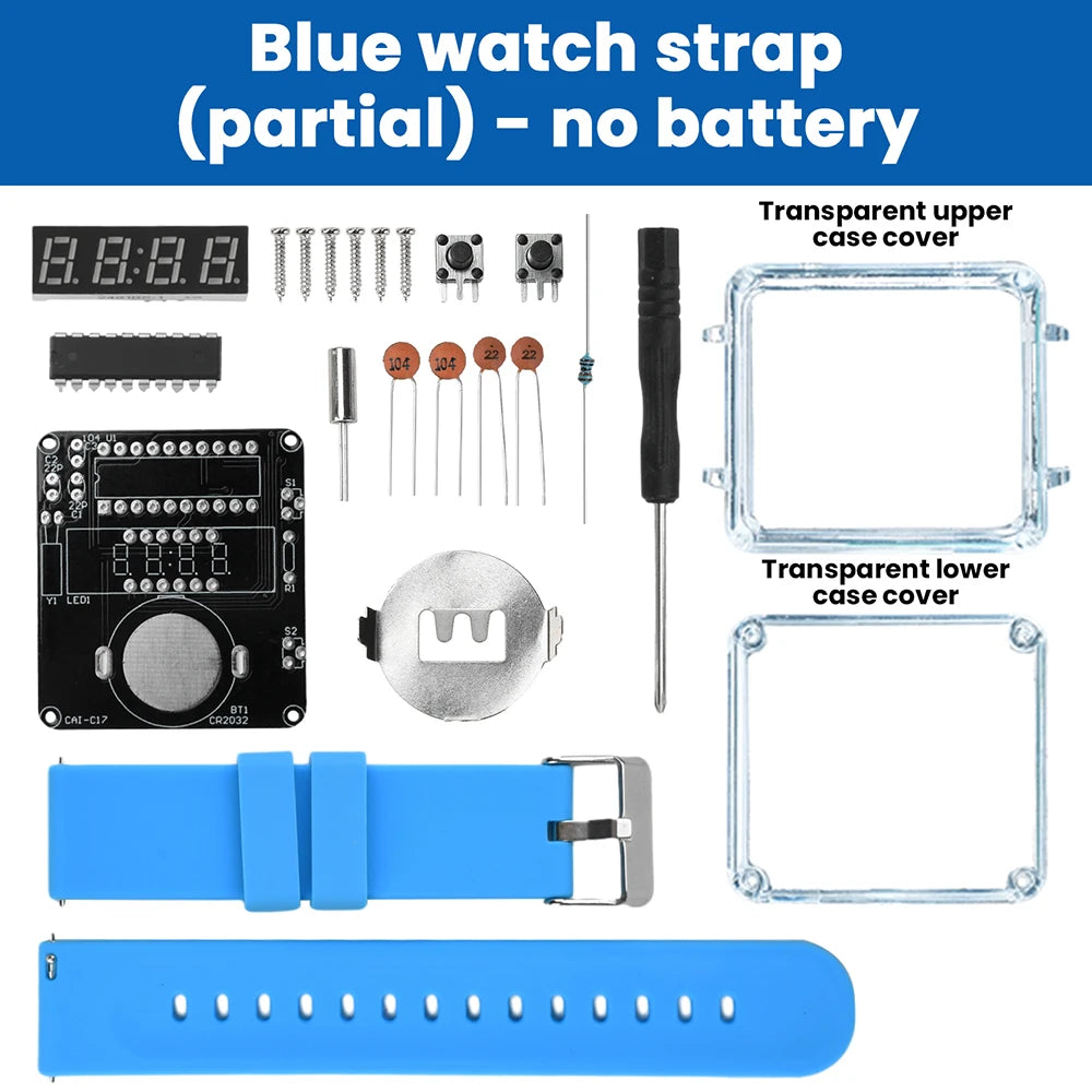 DIY Electronic Watch Kit 0.28'' LED Digital Tube Creative Watch Soldering Kit Microcontroller Watch Kit with Silicone Strap&Case
