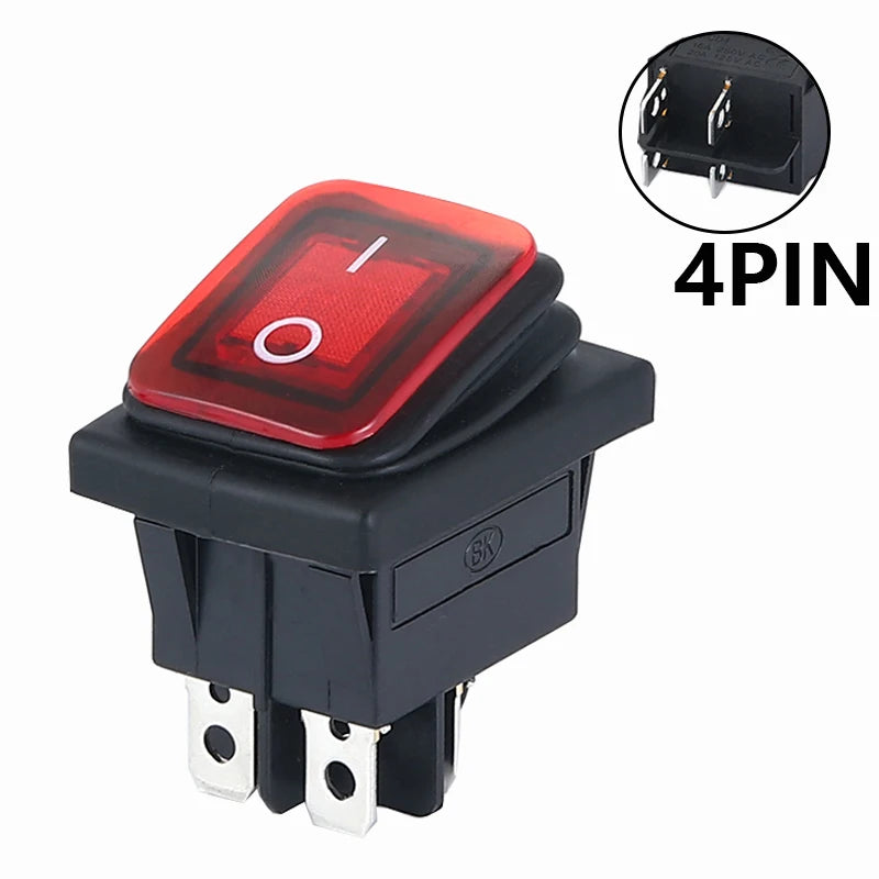 ON OFF KCD4 waterproof and oil proof switch four feet 2 file red green with lights six foot rocker power switch LED 12V 220V
