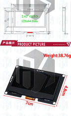 GREAT IT  2.42" 2.42 inch LCD Screen White BLUE 128x64 OLED Display Module IIC I2C SPI Serial for C51 SPD0301