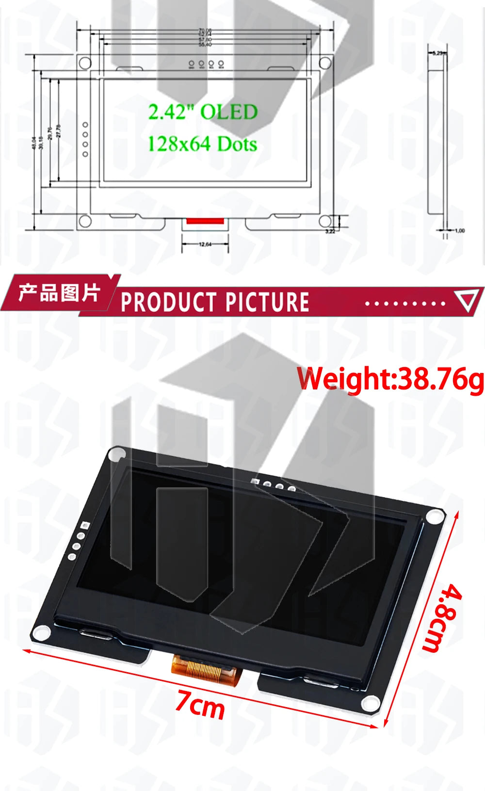 GREAT IT  2.42" 2.42 inch LCD Screen White BLUE 128x64 OLED Display Module IIC I2C SPI Serial for C51 SPD0301