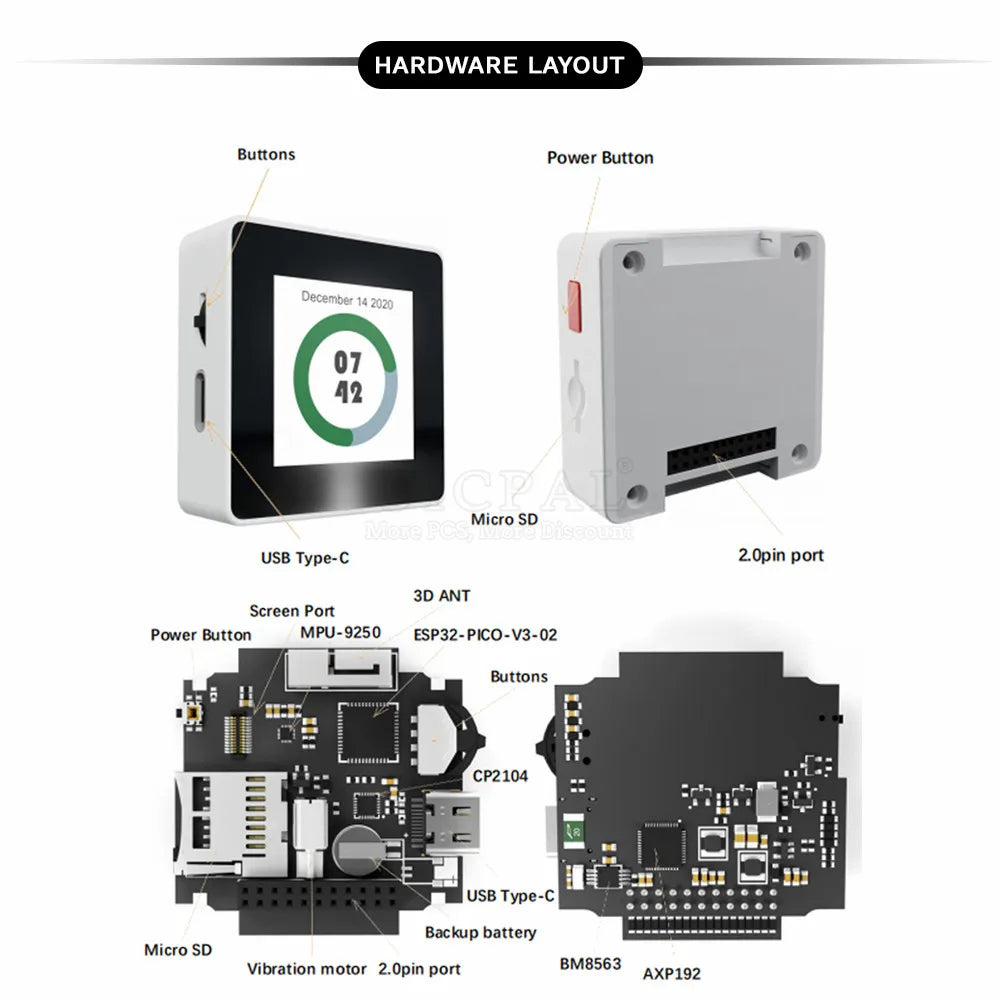 ESP32 Smart Watch BOX Development Board Wifi BT Module ESP32-BOX with 1.54 Inch TFT Screen MPU9250 BM8563 8MB Flash Type-C