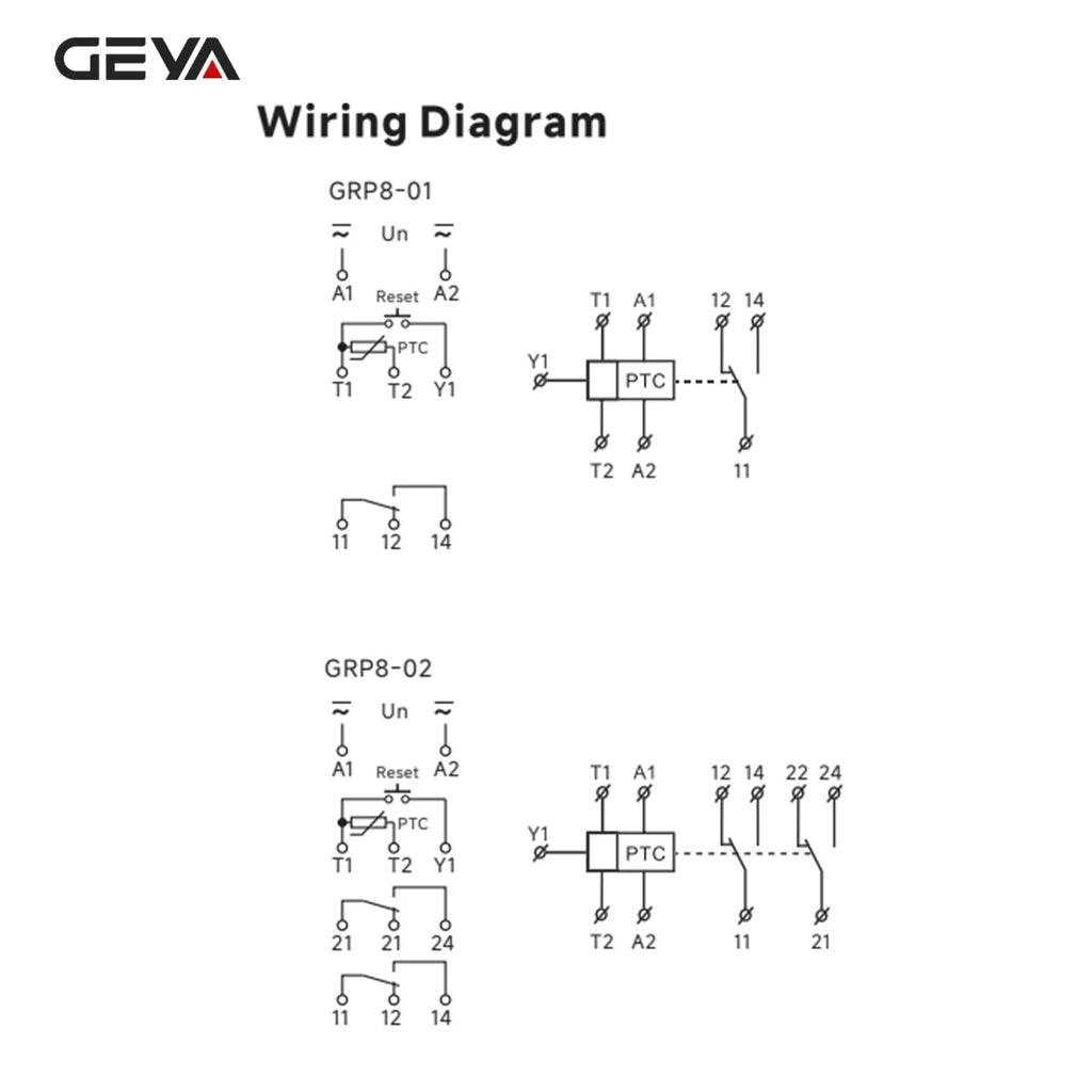 GEYA GRP8 PTC Thermistor Motor Protection Relay AC/DC 24-240V Wide Range Overload Overheat Phase Failure Starter Protection