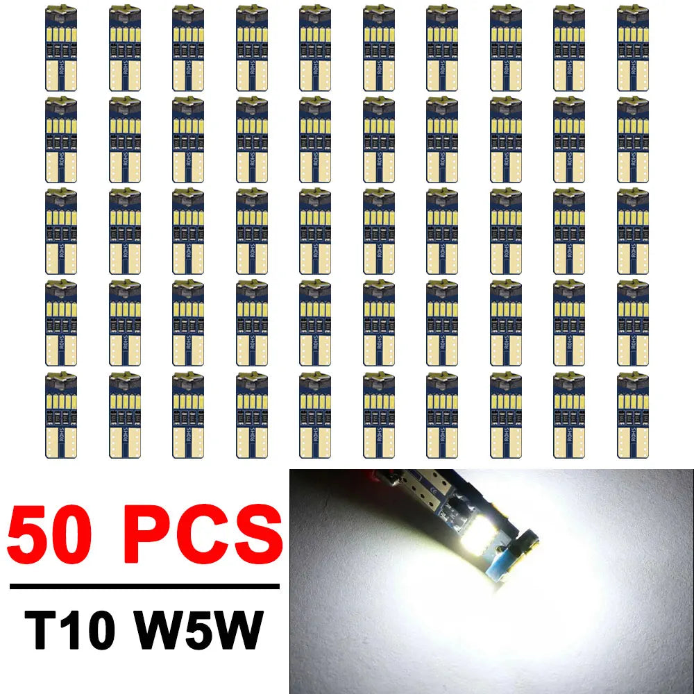 2/4/10/50 PCS T10 W5W LED Bulb CANBUS 12V 4014-15SMD 6500K White Car Interior Dome Door Courtesy  Glove Box License Plate Lights