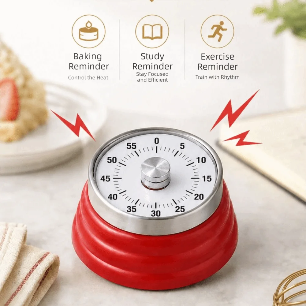 Magnetic Suction Countdown Alarm Clock 60 Minutes Battery Free Children Study Timer Mechanical Operation Visual Display