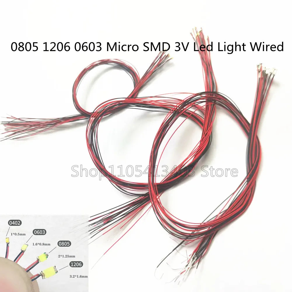 0805 1206 0603 Micro SMD 3V Led Light Wired 30CM DIY Materials Lamp For Model Making HO Railway Scene Layout Accessory 10Pcs