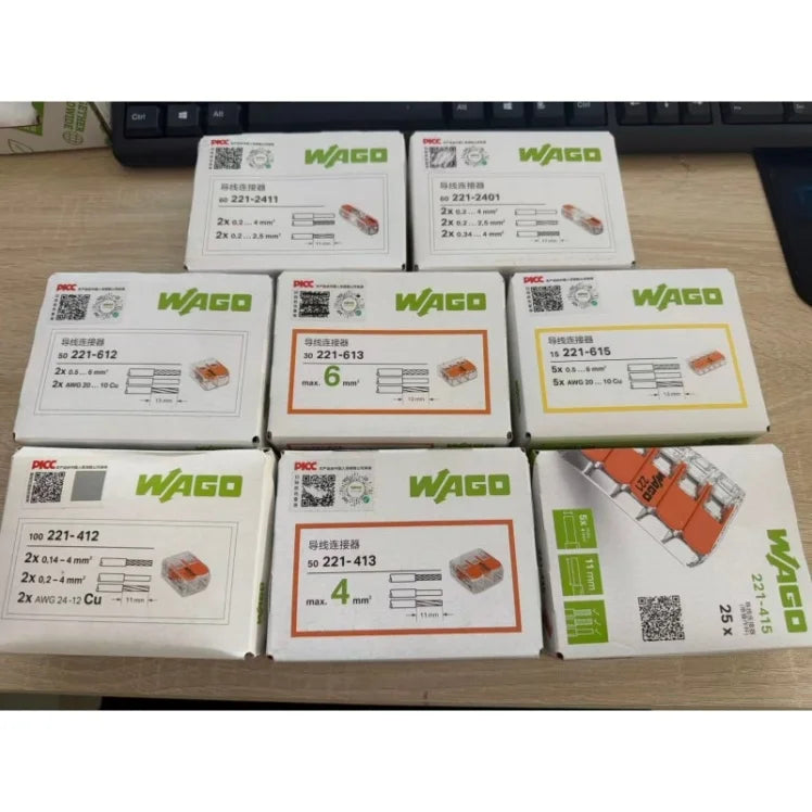 WAGO 221‑412/413/415/2401/2411/612/613/615 Multi‑box Set LeverWire Connector, Reusable Electrical Terminal Block for Home Wiring