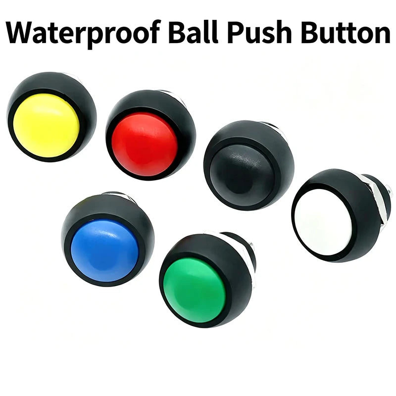 6PCS PBS-33B 12mm 2Pin Waterproof Momentary Push Button Switch 12V 1A Mini Reset Non-Locking Red Green Yellow Blue White Black