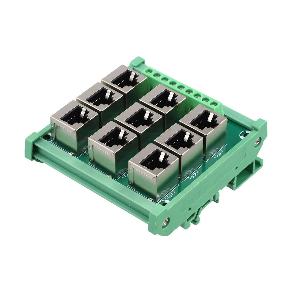 Ethernet Port Adapter Terminal Block for RJ45 8p8c Connector with 9 Screw Terminals Supporting For DIN Rail Installation