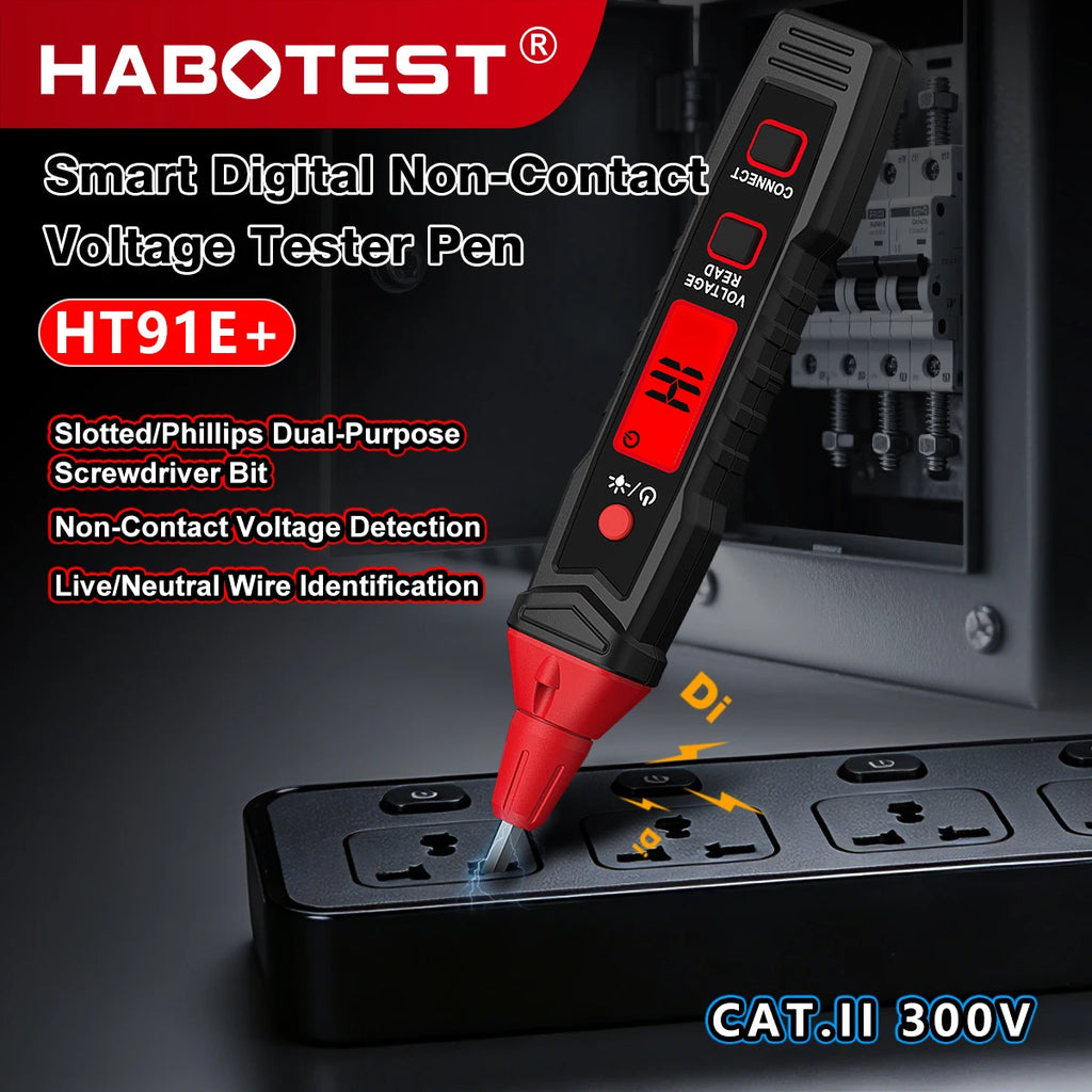 HABOTEST Digital Voltage Tester Pen HT91E+ LCD AC Voltage Detector 12-300V Live Neutral Wire Finder Flashlight  Electrical Tool