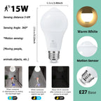 4PCS 20W 18W 15W 12W 9W 6WLampada LED E27 Radar Motion Sensor Light Bulb 189-265V Infrared Detection Smart Lamp Working in Night