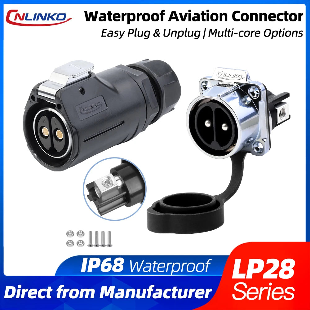 CNLINKO M28 IP68 Circular Heavy Duty Power Connector 50A Male/Female Screw Terminal for EV Charging,Solar & Battery Storage