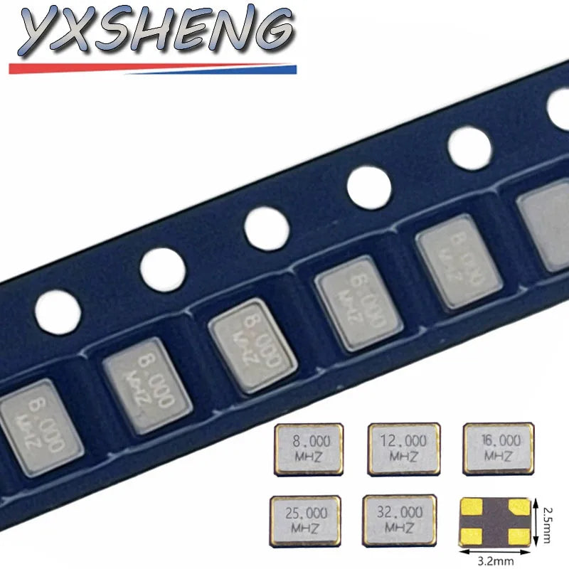 10PCS 3225 Passive Quartz Crystal Oscillator SMD 3.2X2.5MM 8Mhz 12Mhz 16Mhz 20Mhz 24Mhz 25Mhz 26Mhz 27Mhz 30Mhz 32Mhz 3.2*2.5mm