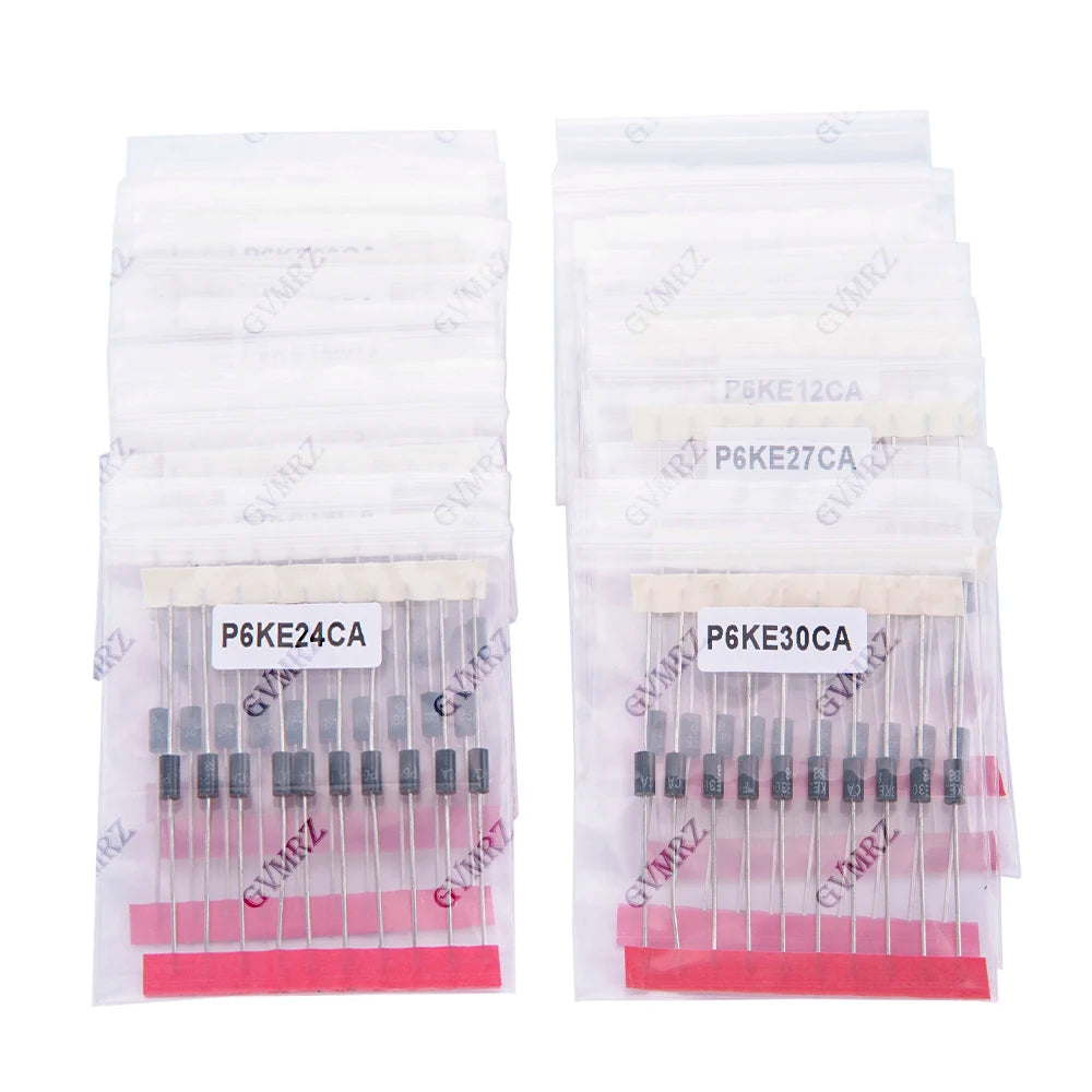 200pcs 20values*10pcs TVS transistor Kit P6KE6.8CA/CA 24/27/30/33/36/39/51/68/75/CA TVS Diode 12/15/18/20/22CA
