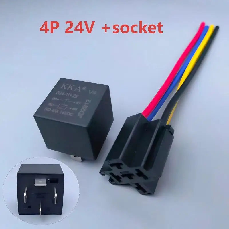 Automotive Relay 12V 24V 4PIN 5Pin 40A Car Relay with Black Red Copper Terminal Auto Relay Socket SPDT Harness Cable