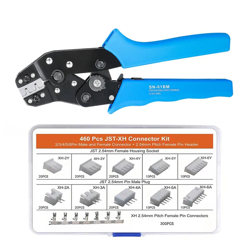 SN-01BM Crimping plier Kit Ratcheting Crimper Tool set with 460pcs 2.54mm JST-XH Connectors for AWG 28-20(0.08-0.5mm²)