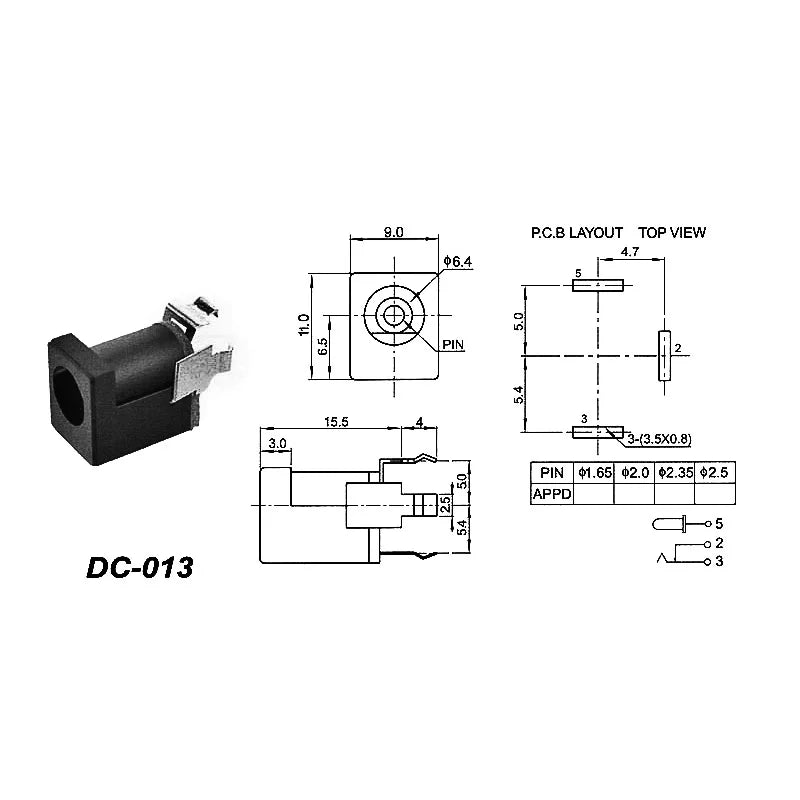 DC002/004/DC005/015 Power Socket 3.5x1.3mm 5.5x2.1mm 5.5x2.5mm DC Power Socket USB Three-Leg Direct Plug Socket Female Connector