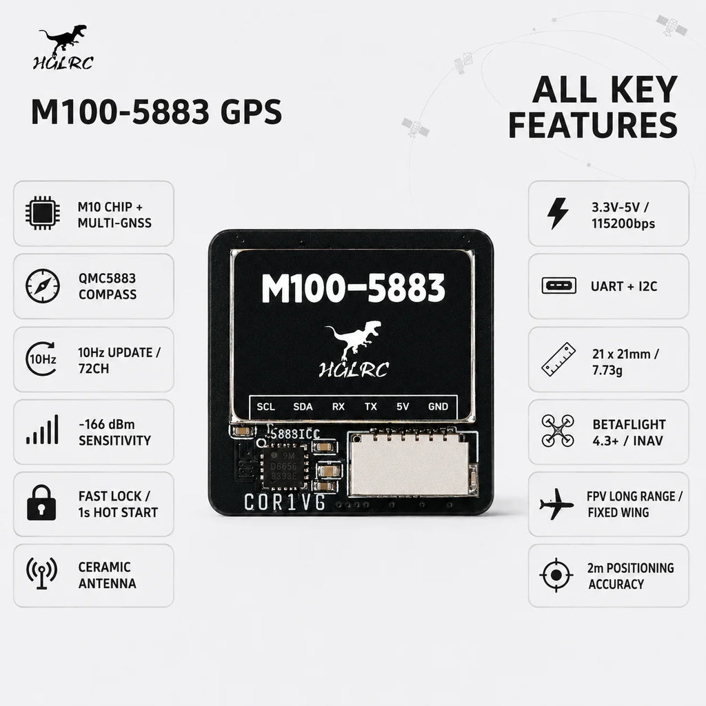 HGLRC M100-5883 GPS Compass Module M10 10 Hz 115200bps 72CH UBLOX for UAV Drone Flight Controller RC Airplane BN-880 Alternative