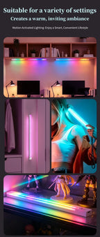 30cm 50cm Magnetic LED RGB Cabinet Light with Motion Sensor USB-C Wireless Night Light with 5 Modes for Closet Gaming Atmosphere