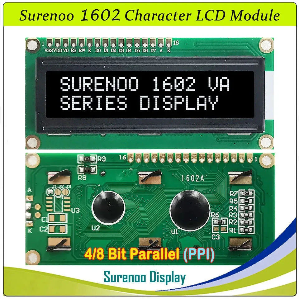 Surenoo 1602 16X2 162 5V 4-Bit 8-Bit Parallel Character LCD Module Display Screen Panel LCM STN Yellow Green Blue White Sky Blue