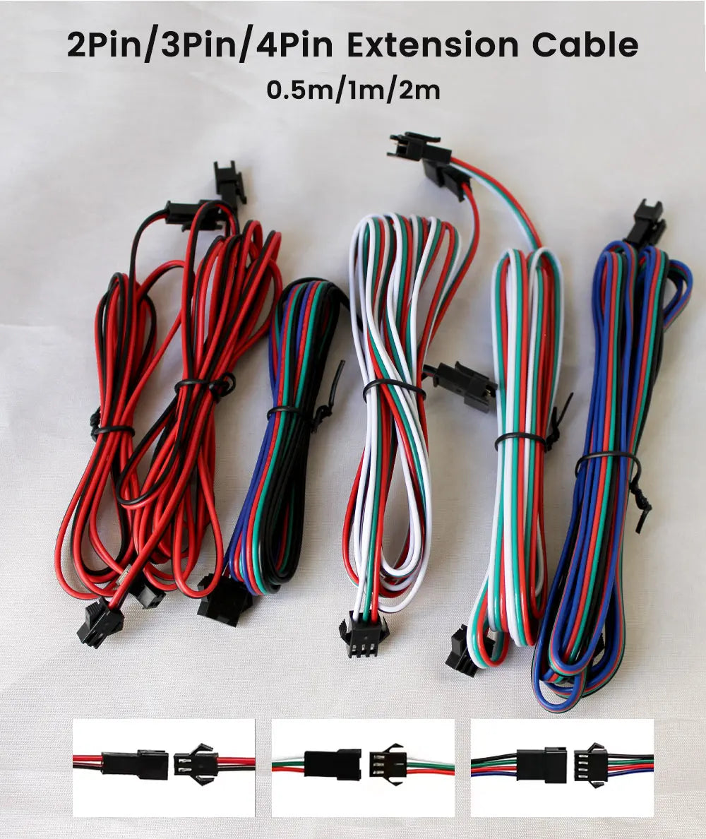 0.5m 1m 2m 2Pin 3Pin 4Pin SM JST Extension Cable 22AWG JST Plug Male to Female Wire Connector Cable for Led Light CCTV Driver