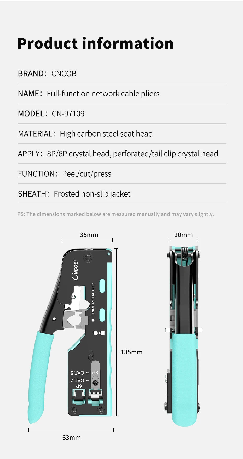 CNCOB RJ45 Pass Through Crimping Tool for Cat8 Cat7 6A Cat6/5e Ethernet Modular Plugs Ends Connectors, All-in-One, RJ11 Crimp