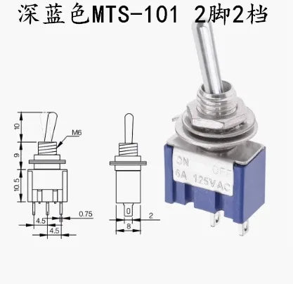 5PCS Blue Mini MTS-102 3-Pin SPDT ON-ON 6A 125VAC Miniature Toggle Switches MTS-103 MTS-202 MTS-203 6PIN ON-OFF-ON