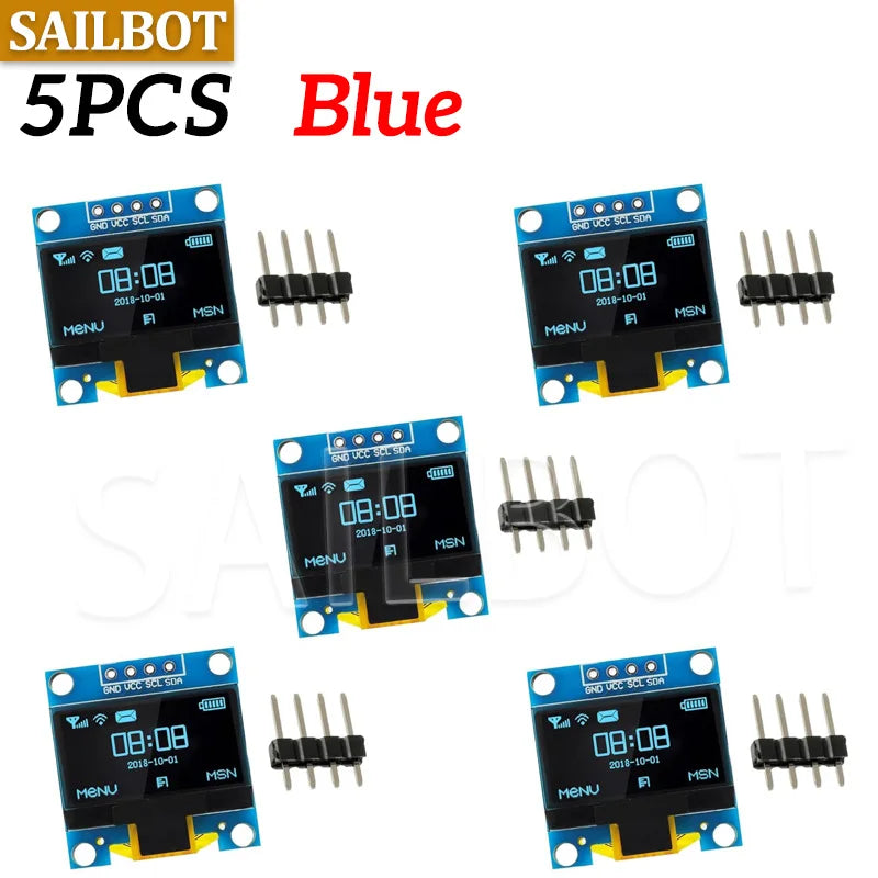1-10PCS 0.96 Inch OLED Display Module I2C IIC SPI Serial 128X64 SSD1315 LCD 3.3-5V 4 Pin White/Blue/Yellow Blue for Arduino