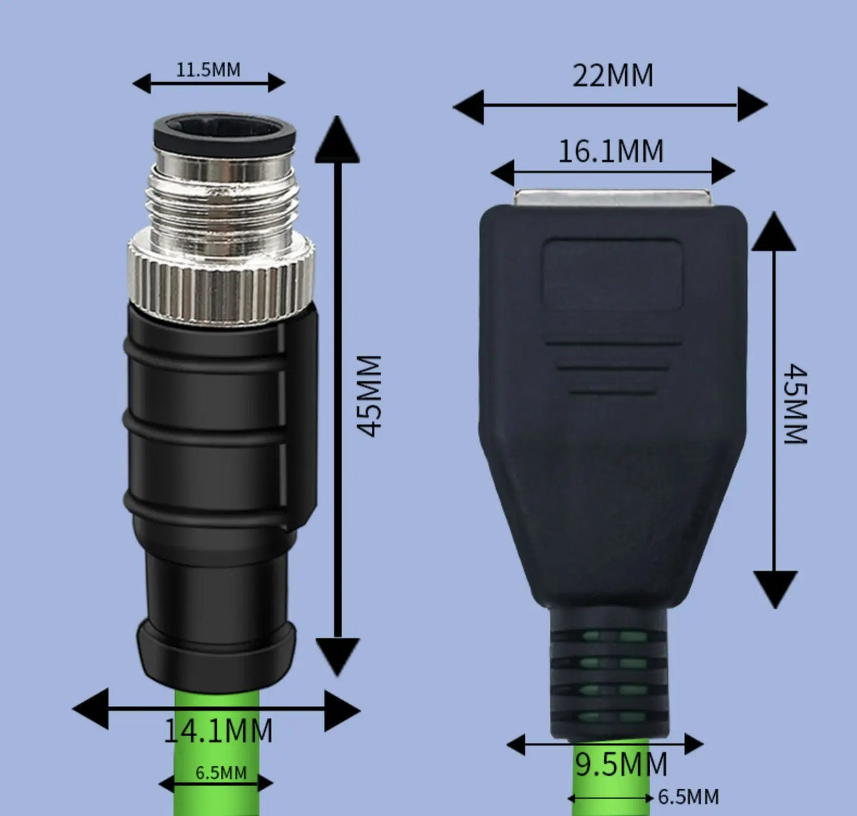 M12 to RJ45 Female Head Gigabit Ethernet Extension Cable 4Pin D-type 8Pin X-type Male A-code Waterproof Connector 1-30M IP67