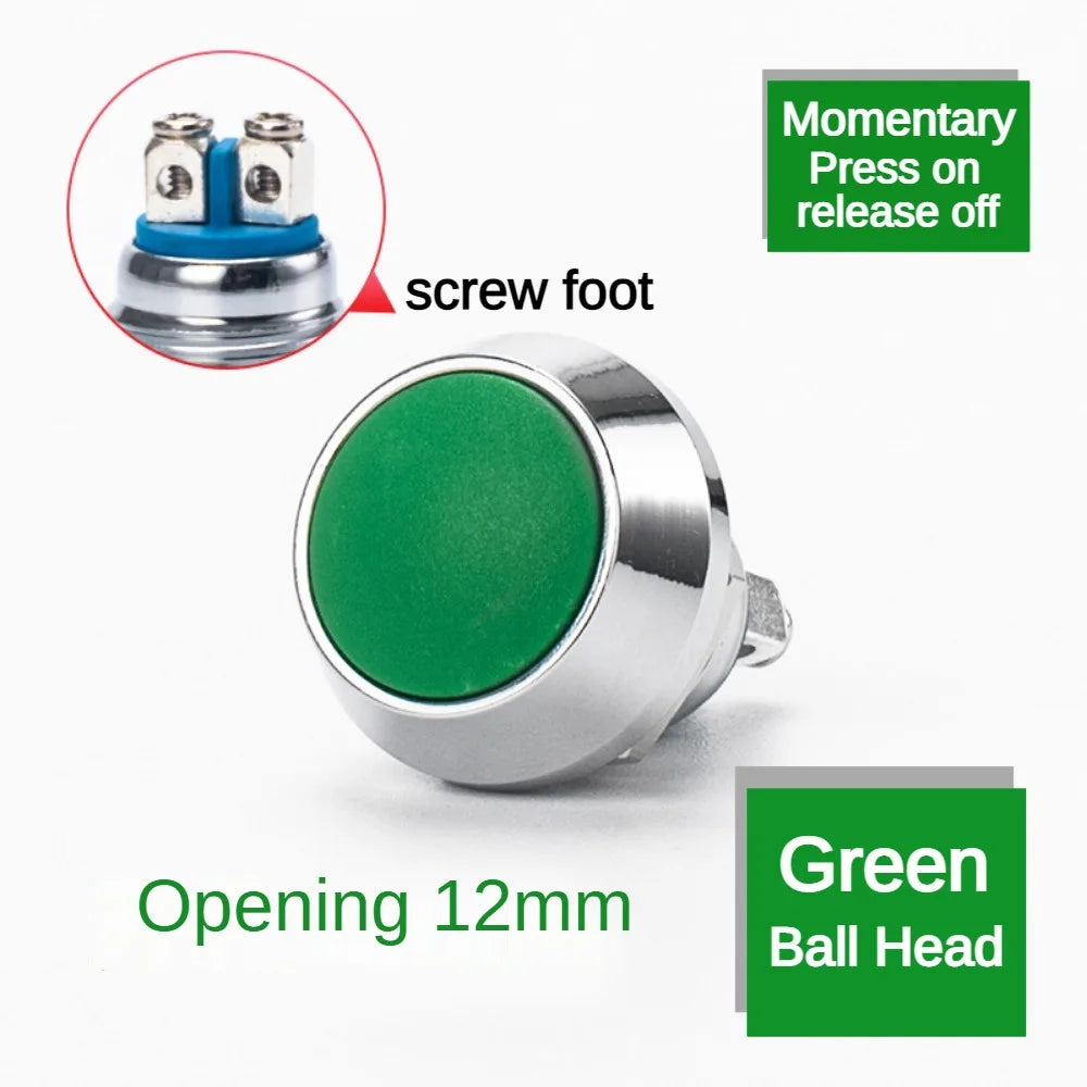 12mm Ball Round Head Metal Push Button Switch Waterproof Reset Self Locking Screw Welding Feet 3A Car Auto Horn Door Bell Swtich