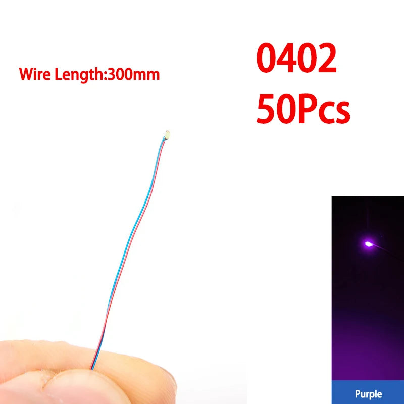50pcs/bag 0402 0603 0805 1206 SMD Lamp Wired Micro Litz Led Pre-Soldered Chip Wired 30cm 3V DIY Railway Models Scenes Toy Light