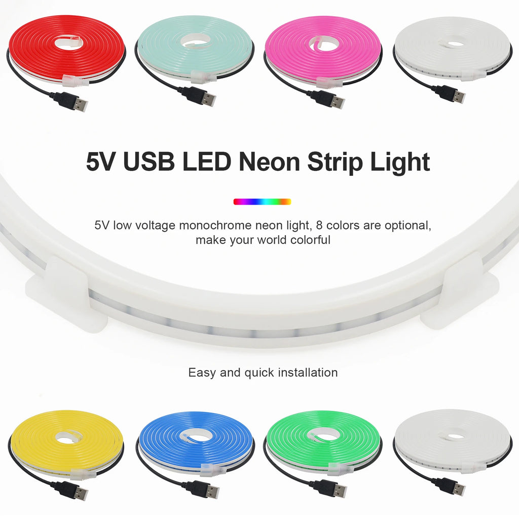 USB Neon LED Strip Light DC 5V 2835 120LEDs/M Waterproof Flexible Neon Rope Light Red Blue White Pink Green Tape Room Backlight