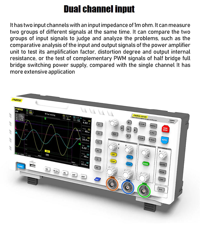 FNIRSI-1014D 1013D TC3 Oscilloscope 3-in-1 Dual Channel Input Signal Generator 100MHz * 2 Analog Bandwidth 1GSA/s Sampling Rate
